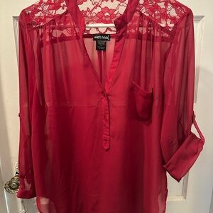 Wet Seal Red Lace Accent Blouse
